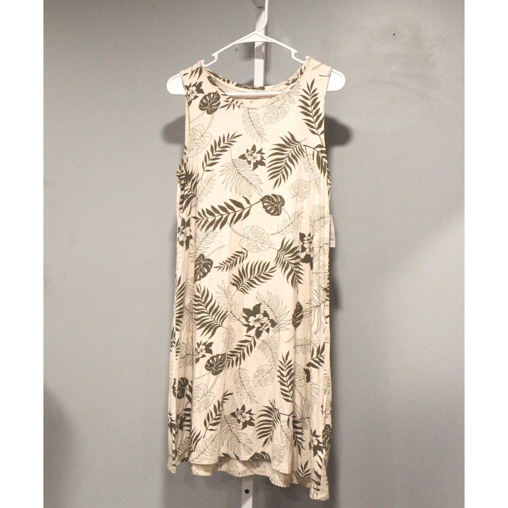 Amazon Essentials Medium Cream Green New Tropical Leaf Sleeveless Shift Dress